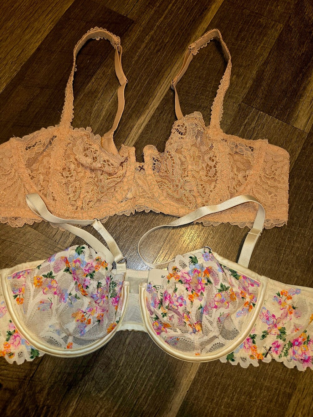 Savage X Fenty 2-Piece Lace Bra Set 38B Floral + Peach Romantic Coquette